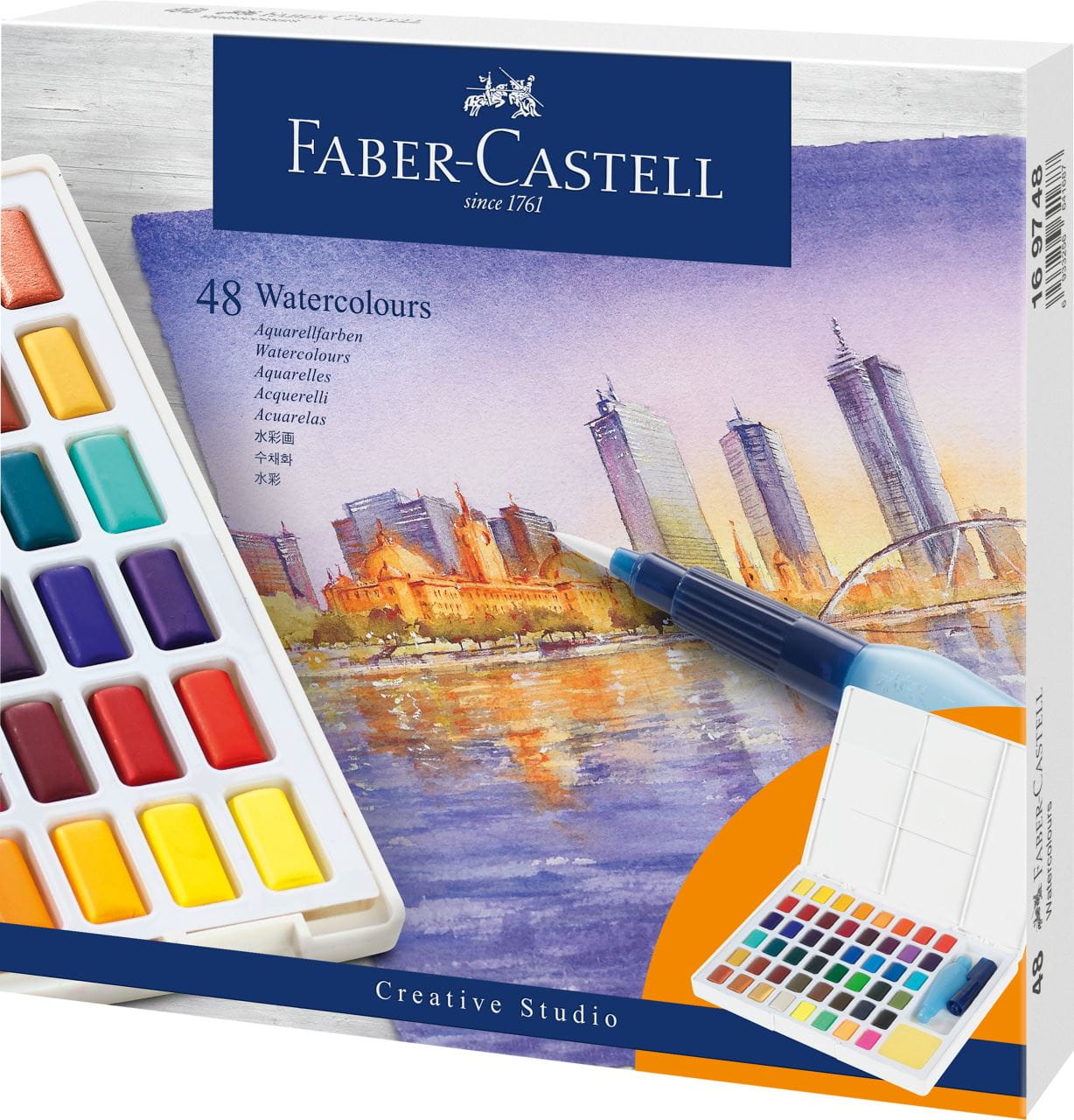 Faber-Castell - Aquarelles en godets, boîte de 48